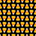 Candy corn food line. Happy Halloween Seamless Pattern. Flat design. Black background.