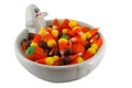 Candy Corn in Ghost Dish Royalty Free Stock Photo