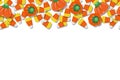 Candy Corn and Pumpkins Top Background Repeating Horizontal Vector Illustration 1