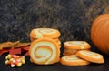Candy corn swirl cookies with candy corn candies on the side Royalty Free Stock Photo