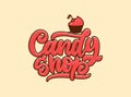 Candy emblem and logo. Sweet shop badge, sticker on light coloured background isolated Royalty Free Stock Photo