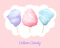 Candy floss cotton bilberry, cherry, plum candies