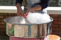 Candy floss machine with white candyfloss