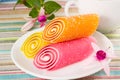 Candy fruit on a plate, closeup Royalty Free Stock Photo