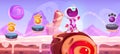 Candy game level map with road in sky cartoon