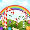 Candy garden background with rainbow