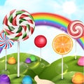 Candy garden background with rainbow