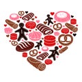 Candy heart. Set of sweet bakery icons