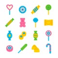 Candy icon vector set. Flat collection with lollipop, sweets, gummy bear, caramel, candy cane, chocolate