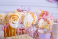 Candy jar and fancy milk bottles for drinks on a dessert table at birthday party or wedding celebration.assortment of Royalty Free Stock Photo