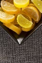 Candy jujube as lemon and orange slices Royalty Free Stock Photo