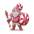 Candy Knight Cartoon Character with Spear and Shield Illustration Royalty Free Stock Photo