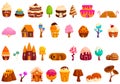 Candy land icons set cartoon vector. Sweet house