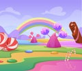 Candy landscape. Fairytale background with candy trees. Vector cartoon template Royalty Free Stock Photo