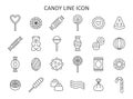 Candy line icon set. Symbol collection with lollipop, sweets, caramel, candy cane, chocolate, gummy bear. Vector illustration