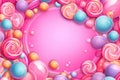 Candy and lollipop background with space for text, pastel colors, Valentine\'s Day