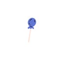 Candy lollipop in a blue wrapper on a stick, unhealthy sweet food vector illustration of Chupa chups, eating disorder