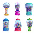 Candy machine. Vending sweets and colored gum for kids exact vector illustrations Royalty Free Stock Photo