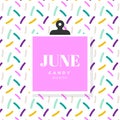 Candy Month. June. Pink and sprinkles background. Vector illustration, flat design