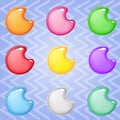 Candy moon colorful no line block puzzle button glossy jelly in different color.