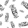 Candy pattern, black and white seamless vector pattern, doodle sweets pattern, candy pattern, black and white seamless