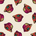 Cute doodle chocolate candy seamless pattern. Endless comfit background.