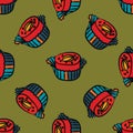 Cute doodle chocolate candy seamless pattern. Endless comfit background.