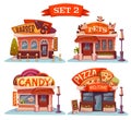 Candy, Pets shop, Pizzeria and barbershop. Vector