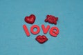 A candy shape lips , red heart and XOX with the word love Royalty Free Stock Photo