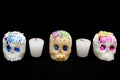 Candy in the shape of a skull made of sugar and amaranth to decorate the offering with candles for the Day of the Faithful Dead an