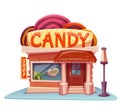 Candy shop building with bright banner. Vector illustration Royalty Free Stock Photo