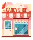 Candy shop. Cartoon city building. Store front