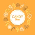 Candy Shop Color Round Design Template Line Icon Concept. Vector