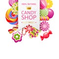 Candy shop label with type design and candies
