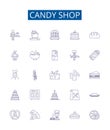 Candy shop line icons signs set. Design collection of Candy, Shop, Sweet, Sugary, Treats, Confection, Interdict