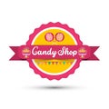 Candy shop pink label isolated on white background