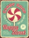 Candy shop poster. Confectionary retro placard with sweets dulce vector with place for text