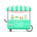 Candy shop street food cart. Colorful vector image