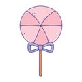 Candy in stick with bow sweet confectionery isolated icon