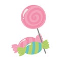 Candy on stick and wrapped caramels isolated design icon Royalty Free Stock Photo