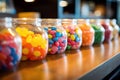 Candy store counter featuring an array of colorful dragee and jelly candies Royalty Free Stock Photo