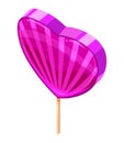 Candy Sugar Heart Lollypop Isometric. Sweet food icon cartoon style