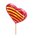 Candy Sugar Heart Lollypop Isometric. Sweet food icon cartoon style