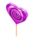 Candy Sugar Heart Lollypop Isometric. Sweet food icon cartoon style