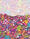 Candy and sweets cartoon doodle background design.