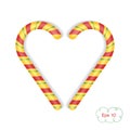 Candy traditional Christmas cane, laid out in the shape of a heart. The concept of love, good, happy holiday. Vector.