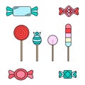 Candy vector icon. Flat colorful set of sweets logo with lines. Candies in thin style Royalty Free Stock Photo