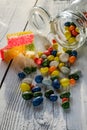 Candy on white boards Royalty Free Stock Photo