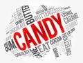 Candy word cloud collage, food concept background