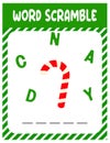 Candy Word scramble . Educational game for kids. English language spelling worksheet for preschool children.